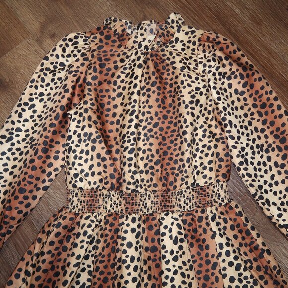 Girls Janie and Jack Marzipan Leopard Animal Print Smocked Ruffle Dress size 8 - Picture 3 of 5